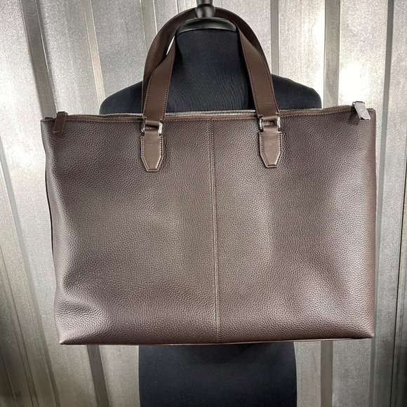 Bally Mens Belvin Coffee Leather Tote Bag - Picture 2 of 7